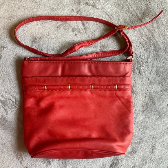 Handbags - Red Leather Shoulder or Crossbody Bag | Unbranded
